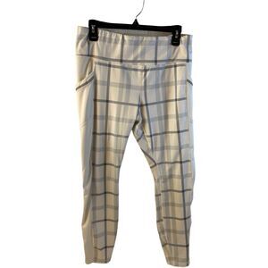 Avia large 12/14 leggings‎ white gray active pants plaid pockets